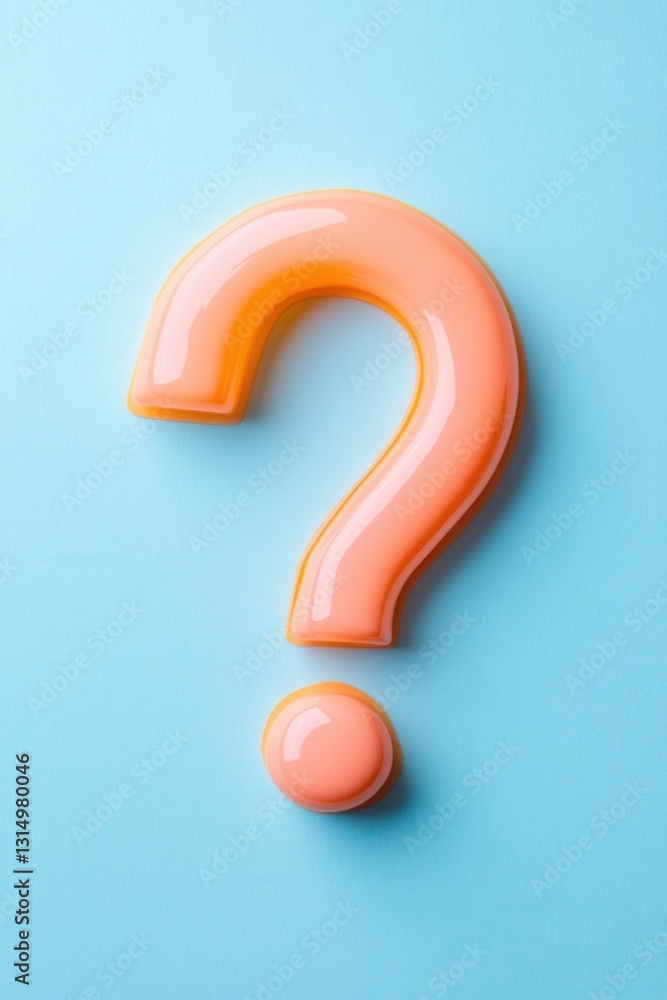 Aufkleber peach question mark on light blue background capturing uncertainty curiosity and inquiry in a minima