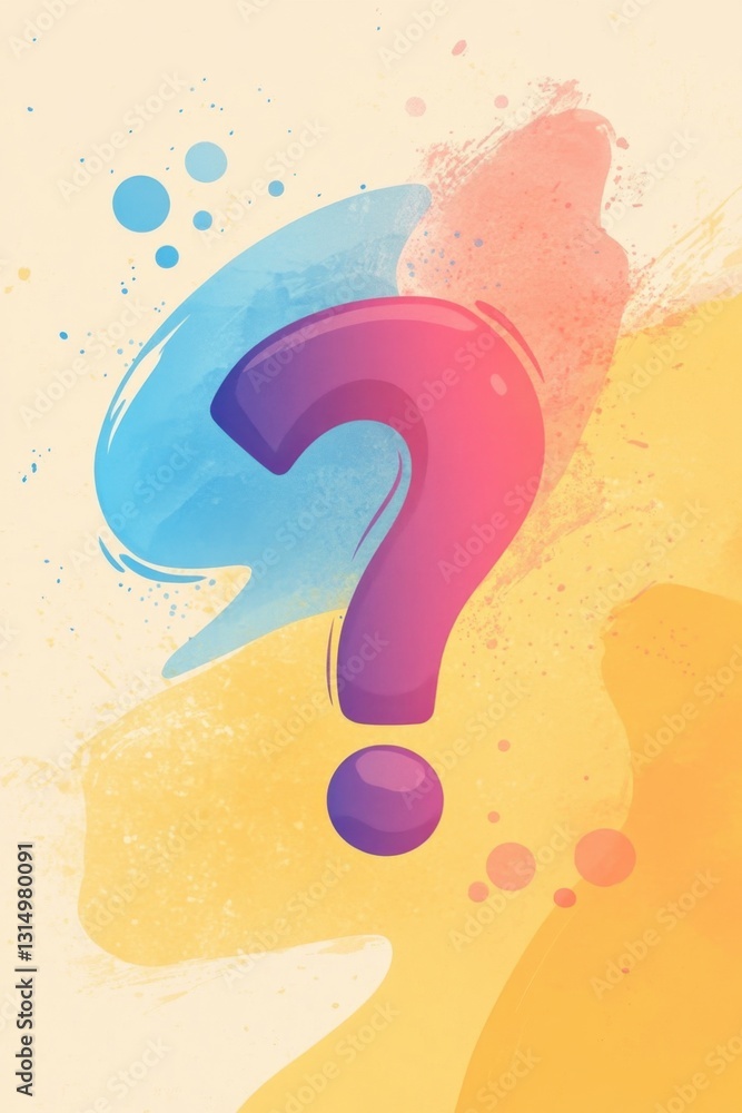 Aufkleber Artistic Question Mark Symbol with Vibrant Watercolor Background for Creative Concept and Problem Solving