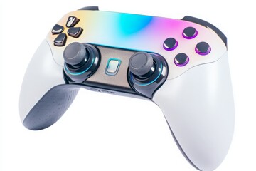 Colorful Gaming Controller with Gradient Design on White Background - A Vibrant and Eye-Catching Accessory for Gamers, Perfect for Showcasing in Gaming Shops or Online Retail Platforms.
