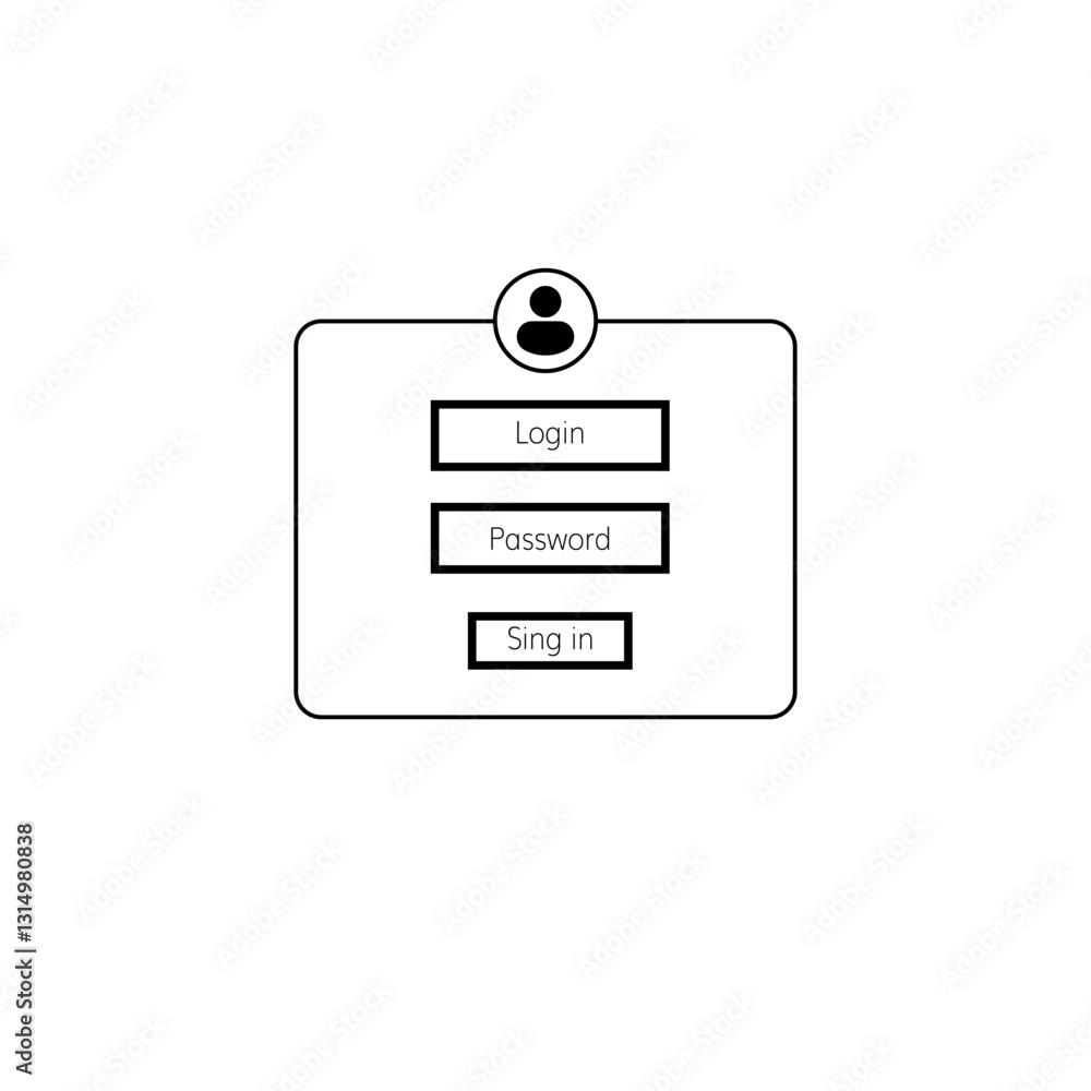Poster illustrated user login interface design with fields for username and password, featuring icons.