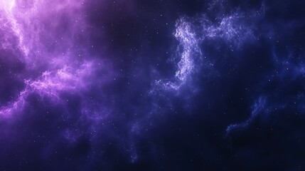 Fototapeta premium Abstract cosmic nebula with purple and blue hues, swirling clouds of gas and dust, scattered stars.