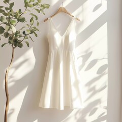 White Dress Mockup in Soft Natural Light – Ideal for Fabric Patterns & Print Design