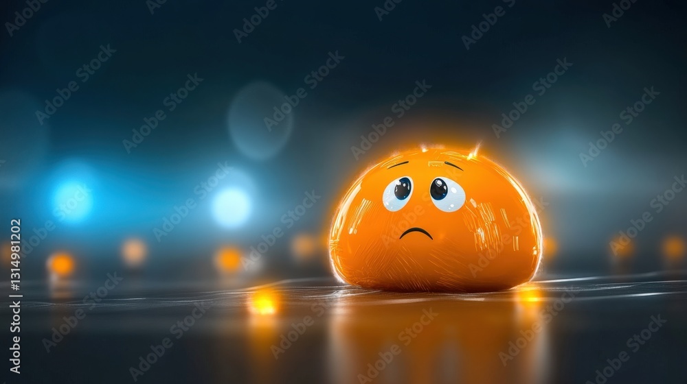 Poster emotional animated character digital space 3d render studio environment close-up view expressing sad