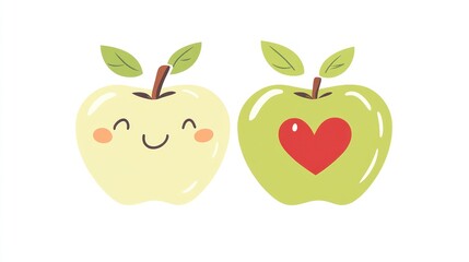 Cute cartoon apples, happy and healthy, isolated on white background for kids' use