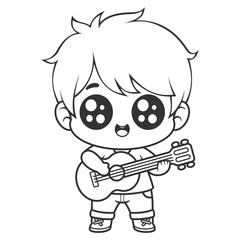 Boy standing while playing guitar, for coloring