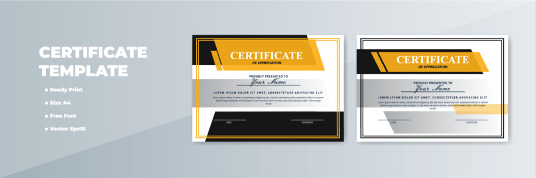 Modern A4 certificate template design with yellow accents