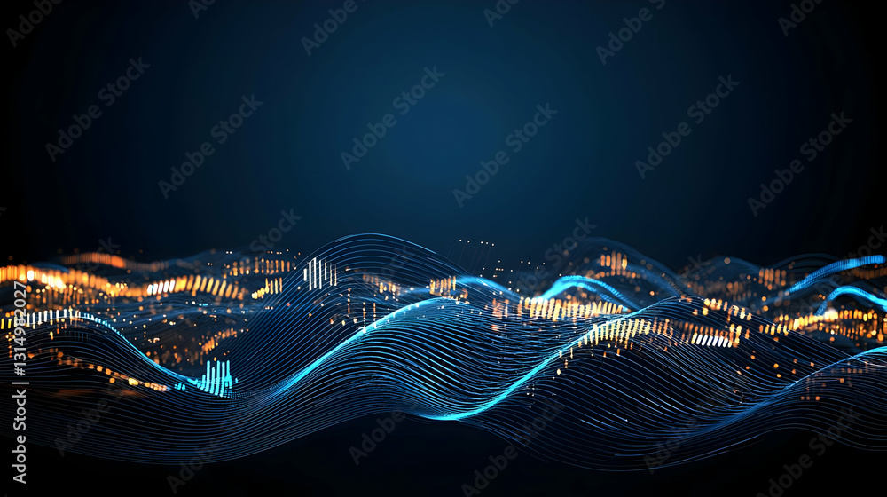 Aufkleber abstract wavy background with glowing blue and orange light effect design element for modern technol