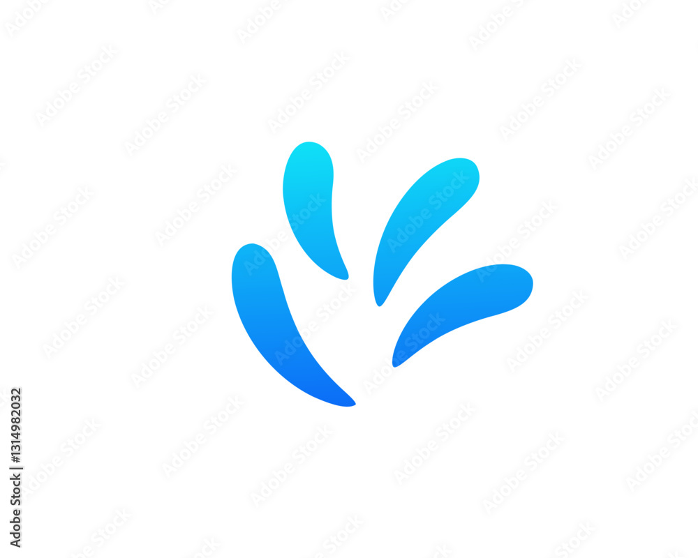 Poster simple abstract blue wave design with five dynamic shapes on a clean white background.