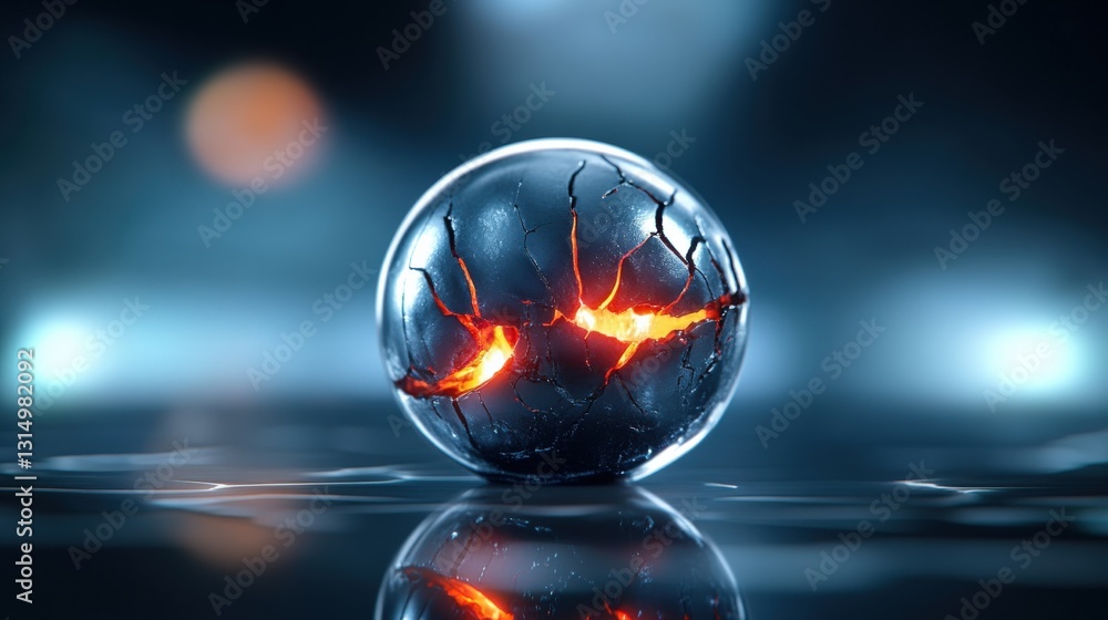 Poster mysterious glowing orb digital realm 3d render futuristic environment close-up view concept of energ