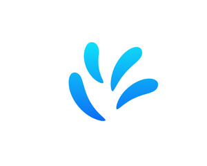 Simple abstract blue wave design with five dynamic shapes on a clean white background.