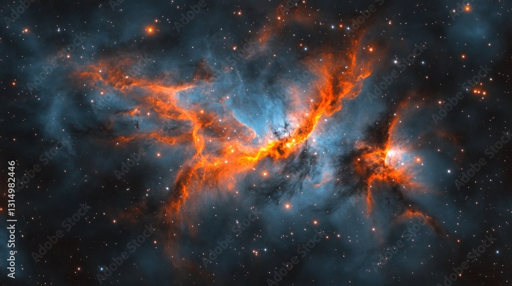 Poster exploring deep space image featuring a vibrant nebula and distant stars
