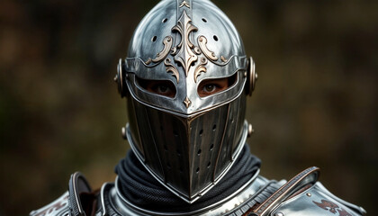 Fototapeta premium Knight in helmet close-up