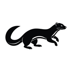 Ferret Dashing with Elongated Body Silhouette on White Background