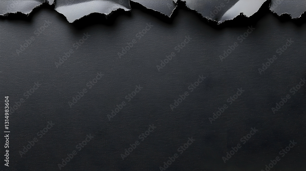 Aufkleber dark grunge textured background with torn black paper edge on rough concrete surface creating contra