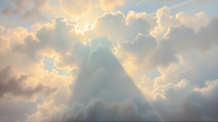 Oil painting depicting clouds obscuring sunlight with a sunbeam struggling to break through the cloud cover