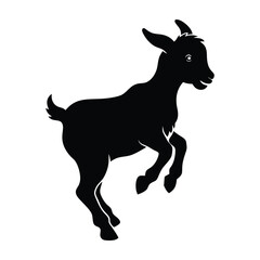 Goat Kid Leaping Playfully with Raised Front Legs Silhouette on White Background