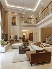 A luxurious living room with stylish furnishings and details