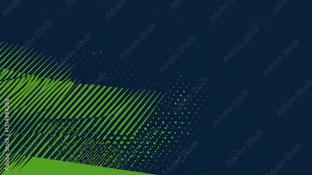 Poster dynamic backdrop with green linear elements on dark blue surface