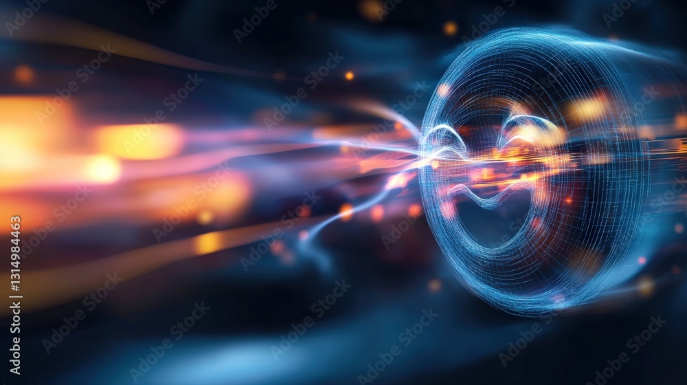 Poster dynamic light trails digital space abstract art futuristic environment close-up view energy concept 