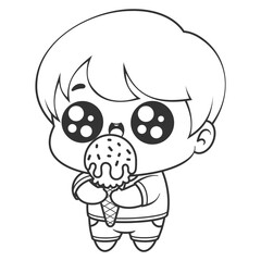 Boy eating ice cream with big size, for coloring