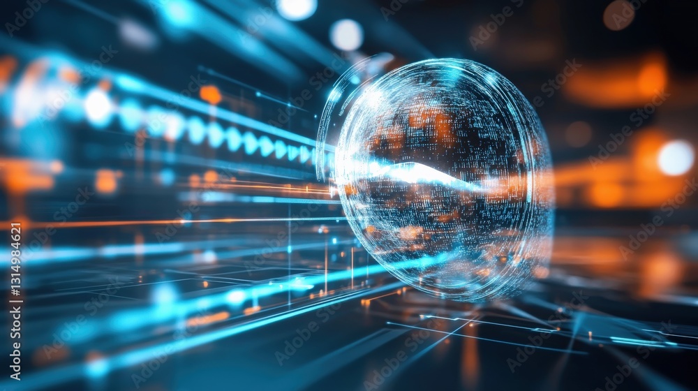 Poster dynamic digital sphere virtual space graphic visualization high-tech environment futuristic viewpoin