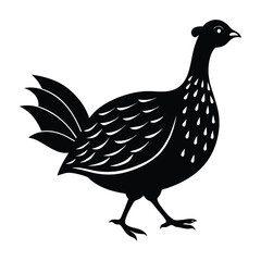 Guinea Fowl Running with Slightly Spread Wings Silhouette on White Background