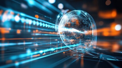 Dynamic digital sphere virtual space graphic visualization high-tech environment futuristic viewpoint data representation