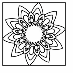 Easy and Simple mandala with triangles,abstract floral elements, meditative flower motif and Vintage monochrome element for coloring pages and design.