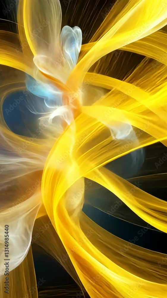 Poster vibrant abstract design with flowing yellow and white elements in a dynamic composition
