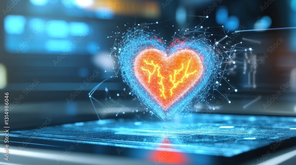 Poster dynamic heartbeat visualization digital interface 3d graphics futuristic environment close-up view e