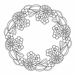 Easy and Simple mandala with triangles,abstract floral elements, meditative flower motif and Vintage monochrome element for coloring pages and design.