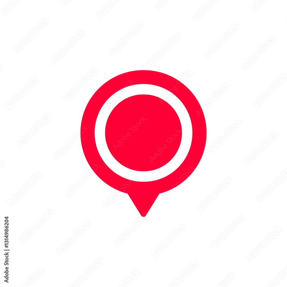 Poster bold red gps location pin icon with a circular design. ideal for maps and navigation applications.