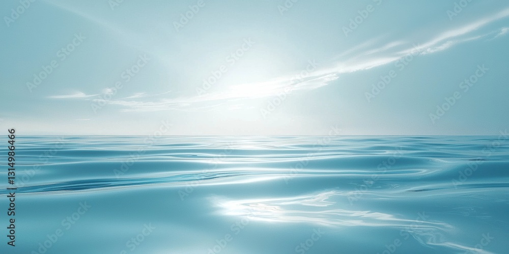 Poster soft sunlight reflecting on a calm ocean creates gentle ripples, enhancing a serene and tranquil atm