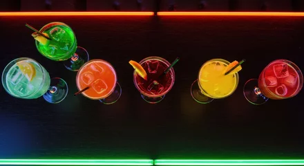 Neon Bar Table with Cocktails