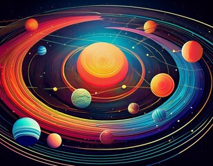 Obraz premium colorful abstract representation of a solar system with planets and orbital paths