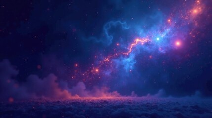 Fototapeta premium Enigmatic Celestial Event Glowing Nebulae and Sparkling Dust Across a Dreamlike Landscape