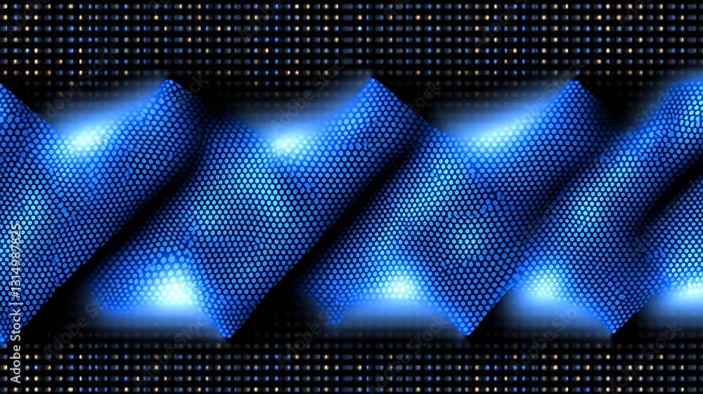 Poster dynamic wave pattern in blue hues illuminated by a glowing effect