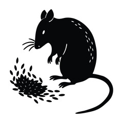 Mouse Eating Small Grain on White Background Silhouette