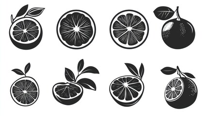 Citrus fruit slices, vintage graphic design, healthy eating illustration