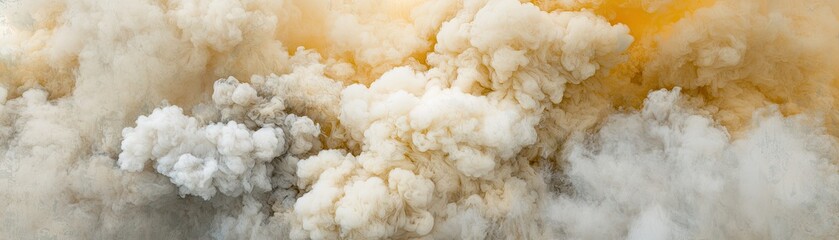Beige and gray smoke plume, aerial view. Abstract background