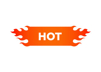 An orange label with flame design and the word hot in white for eye-catching promotions.