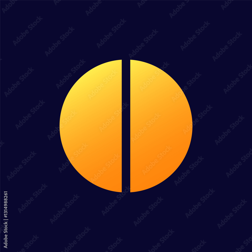Poster a yellow circle with a central line divides the shape symmetrically, creating a minimalist look.