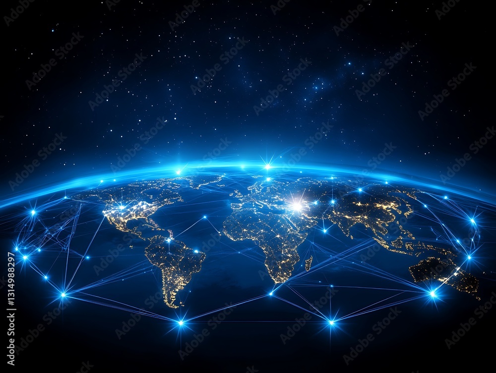 Aufkleber earth illuminated with connection lines symbolizing global network