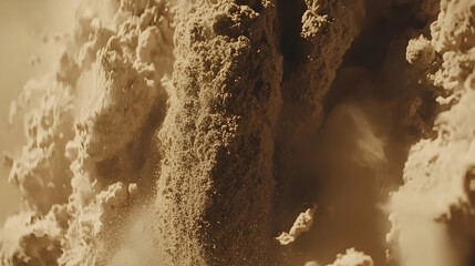 Powder explosion, close-up, food ingredient, kitchen background, culinary recipe