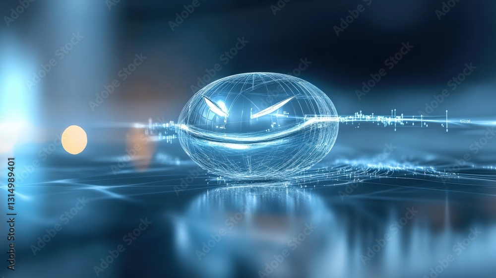 Poster futuristic smiling blob animation digital laboratory 3d graphic sci-fi environment close-up view abs