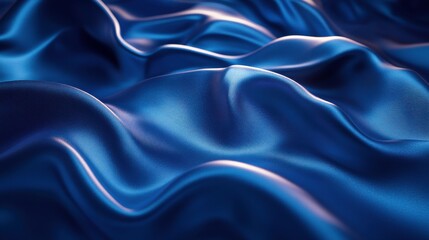 Fototapeta premium A close-up view of smooth blue fabric with flowing waves and subtle highlights, creating a visually striking texture.