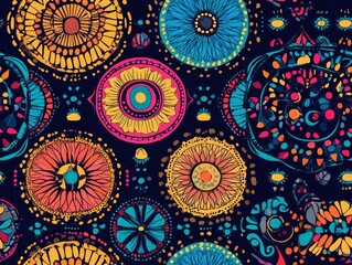 Seamless Pattern - Vibrant circular designs create an intricate and lively patterned backdrop.