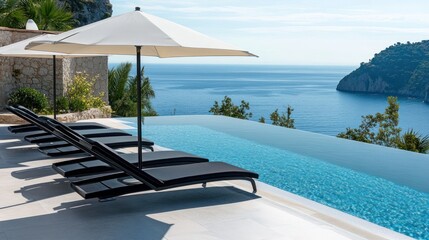 Serene Infinity Pool Overlooking the Mediterranean Sea on a Sunny Day