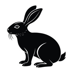 Rabbit Sensing with Ears Tilted Back Silhouette on White Background