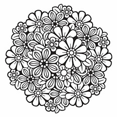 Fototapeta premium Easy and Simple mandala with triangles,abstract floral elements, meditative flower motif and Vintage monochrome element for coloring pages and design.